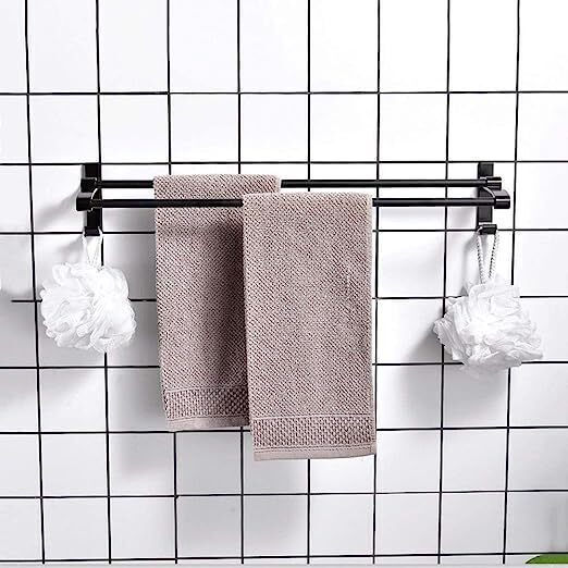 Calea ferată de Baie Dublă De Perete cu șuruburi ​60x11cm Inox Negru