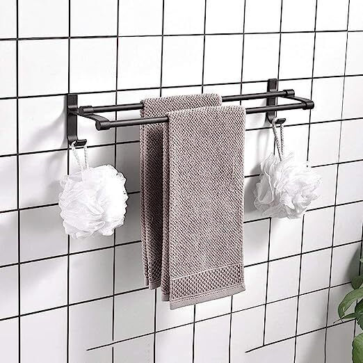 Calea ferată de Baie Dublă De Perete cu șuruburi ​60x11cm Inox Negru