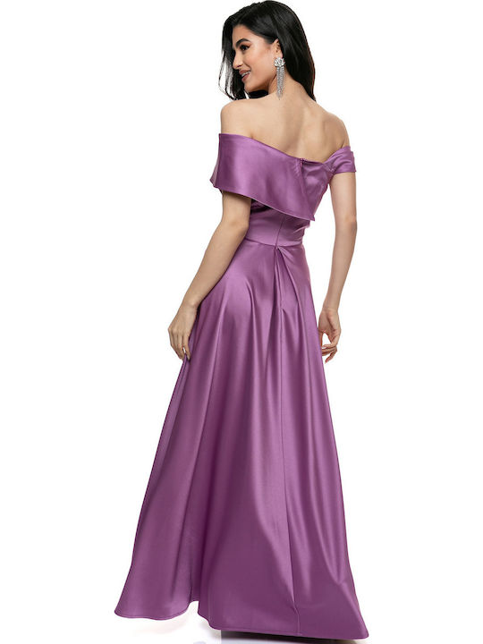 Sommer Maxi Damenkleid für Hochzeit - Taufe Satin Flieder
