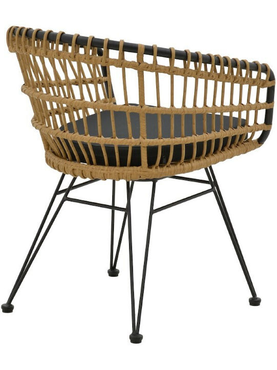 Outdoor Armchair Rattan Naoki Natural-black with Cushion 74x70x72cm