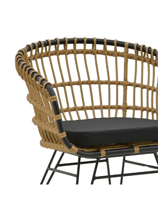 Outdoor Armchair Rattan Naoki Natural-black with Cushion 74x70x72cm