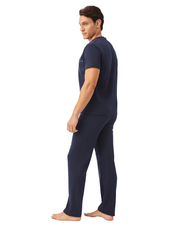 Minerva Men's Summer Cotton Pajamas Set BLUE