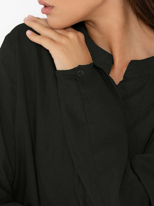 Philosophy Women's Linen Cropped Shirt Ss24-sh7173 Black Philosophy Women's Linen Cropped Shirt Ss24-sh7173 Black