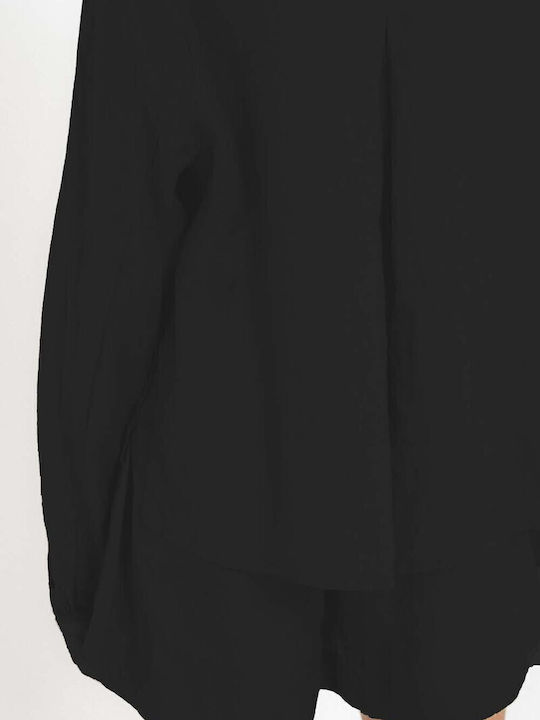 Philosophy Γυναικειο Πουκαμισο Linen Cropped Shirt Ss24-sh7173 Black