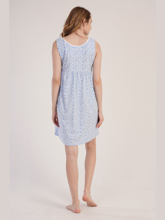 Vienetta Secret Summer Cotton Women's Nightdress Light Blue