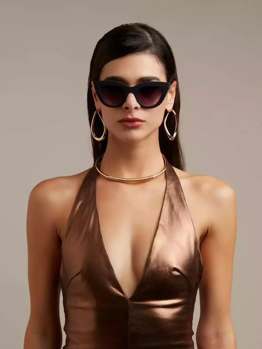 Okkia Claudia Women's Sunglasses with Black Plastic Frame and Black Gradient Lens OK013BK