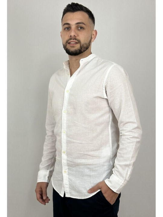 JJELINEN Long Sleeve Linen Shirt in Slim Fit White