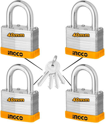 Ingco Steel Padlock Brass with Key 40mm 4pcs