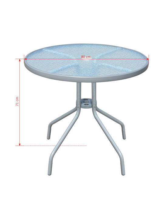 Outdoor Dinner Free Standing Table with Glass Surface and Metal Frame Gray 80x80x71cm