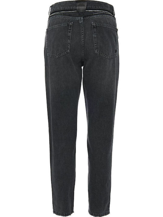 High Waist Women's Jean Trousers with Rips in Mom Fit Black