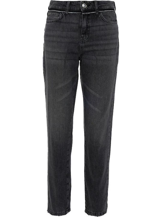 High Waist Women's Jean Trousers with Rips in Mom Fit Black