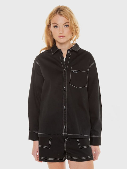 Volcom Women's Long Overshirt with Buttons Black