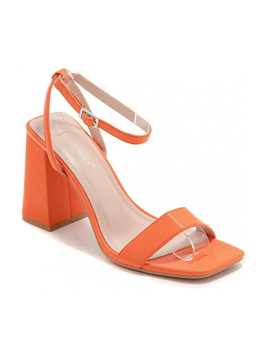 Ideal Shoes Synthetic Leather Women's Sandals Orange with High Heel