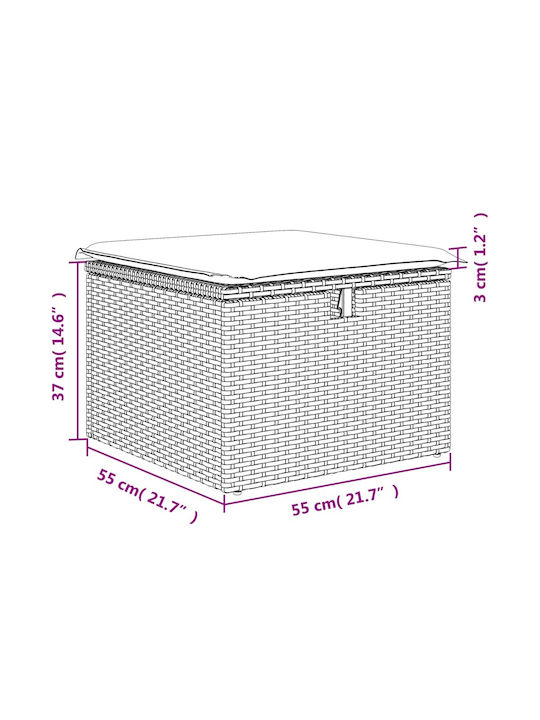 Gartenhocker Würfel Außeneinsatz Rattan mit Beigem Kissen 55x55x37cm