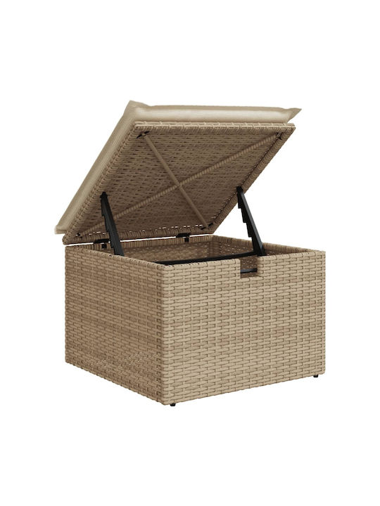 Gartenhocker Würfel Außeneinsatz Rattan mit Beigem Kissen 55x55x37cm