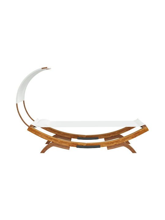 Șezlong-Pat Single Lemn cu Țesătură Textilene și Parasolar Ecru 200x100x162cm