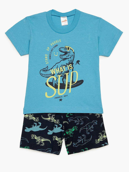 Minerva Kids Pyjamas Summer Cotton Light Blue Dino Vibes