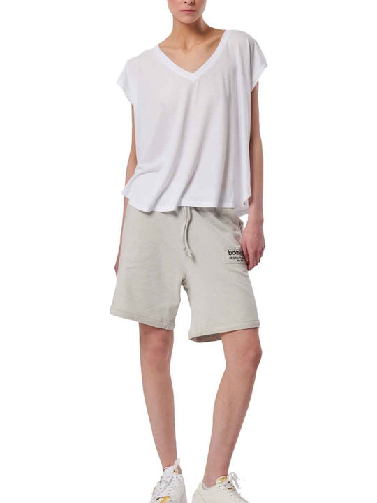 Women's Athletic Blouse Short Sleeve with V Neckline White