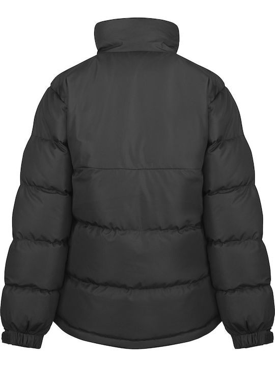 Women's Short Puffer Jacket Windproof for Winter Black