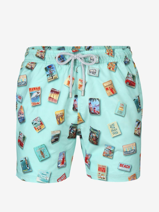 John Frank Men's Swimwear Shorts Turquoise with Patterns