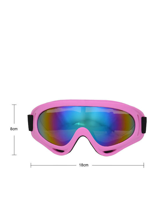 WKN-1465 Μάσκα Σκι & Snowboard Ενηλίκων Μαύρη με Φακό Καθρέπτη σε Ροζ Χρώμα