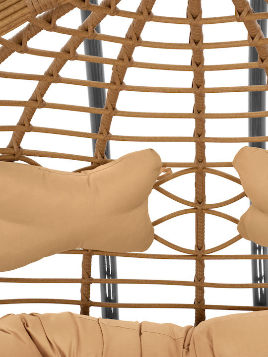 Κούνια Φωλιά με Βάση και Μαξιλάρι Rattan Γκρι - Μπεζ Αντοχής έως 230kg 120x120x200cm