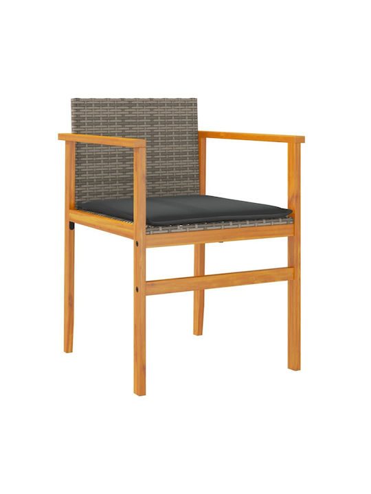 Scaun de exterior Rattan Grădină Gri cu pernă 2buc 55x55x78cm