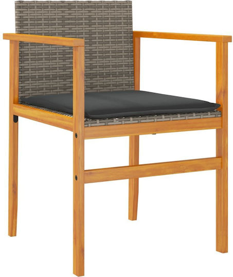 Outdoor Chair Rattan Garden Grey with Cushion 2pcs 55x55x78cm