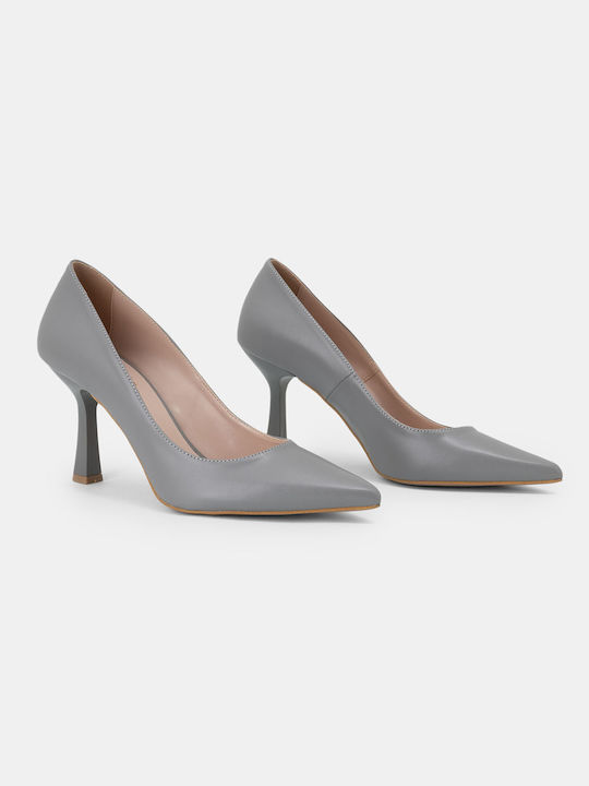 Bozikis Synthetic Leather Pointed Toe Stiletto Gray High Heels