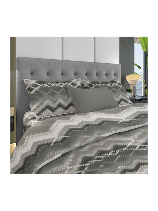 Dimcol Bettwäsche-Set mit 2 Kissenbezügen Super-Doppel Flanell 220x240cm. Iris 338 Grey 3Stück