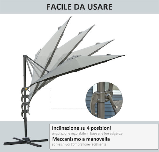 Hanging Circular Aluminum Garden Umbrella Grey Diameter 2.95m x Height 2.5m