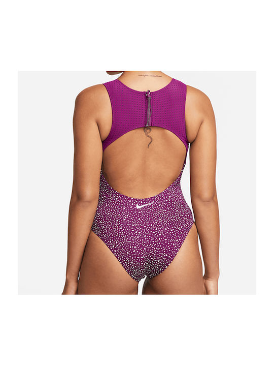 Nike Polka Dot Wide Strap Swimsuit Purple