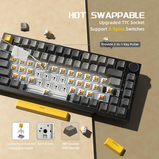 Ajazz AK820 Gaming Μηχανικό Πληκτρολόγιο 75% με RGB φωτισμό (Αγγλικό US)