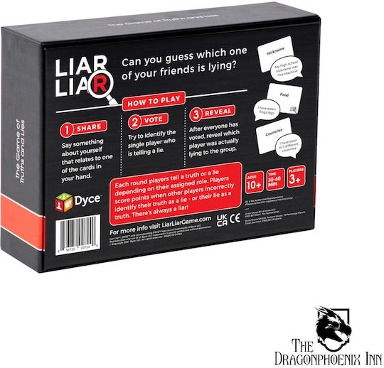 Настолна игра Liar Liar: The Game of Truths and Lies за 3 играчи 10+ години (EN) Dyce Games
