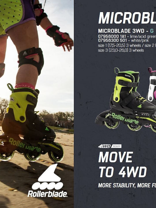 Rollerblade Microblade 3WD Kids Adjustable Inline Rollers Black