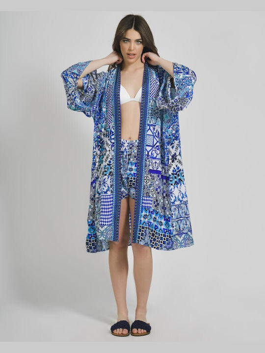 Ble Resort Collection Feminin Scurt Kimono de Plajă Alb