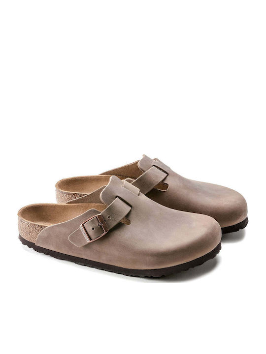 Boston Oiled Leather Кожени Зимни Мъжки Чехли Табако Кафяв Тясна Кройка