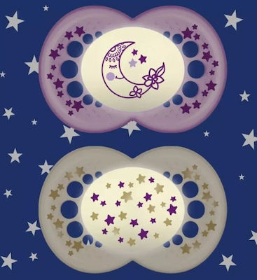 Mam Orthodontic Pacifiers Silicone Stars Purple / White Night for 16+ months 2pcs