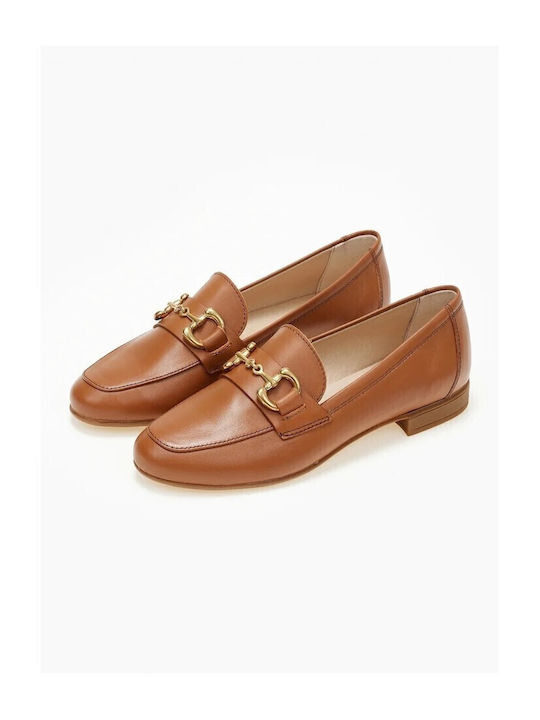 Leather Women's Loafers in Tabac Brown Color