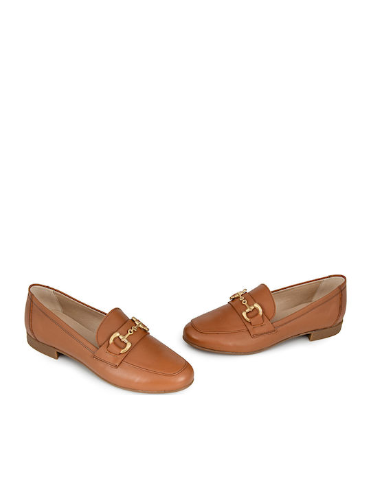 Leather Women's Loafers in Tabac Brown Color