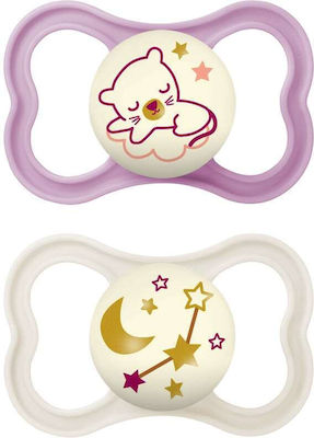 Mam Orthodontic Pacifiers Silicone Air Night Tigress / Stars Purple / Cream Night for 6-16 months 2pcs