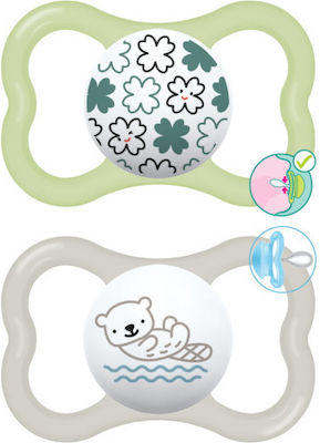 Mam Orthodontic Pacifiers Silicone Otter Green - Grey with Case for 6-16 months 2pcs