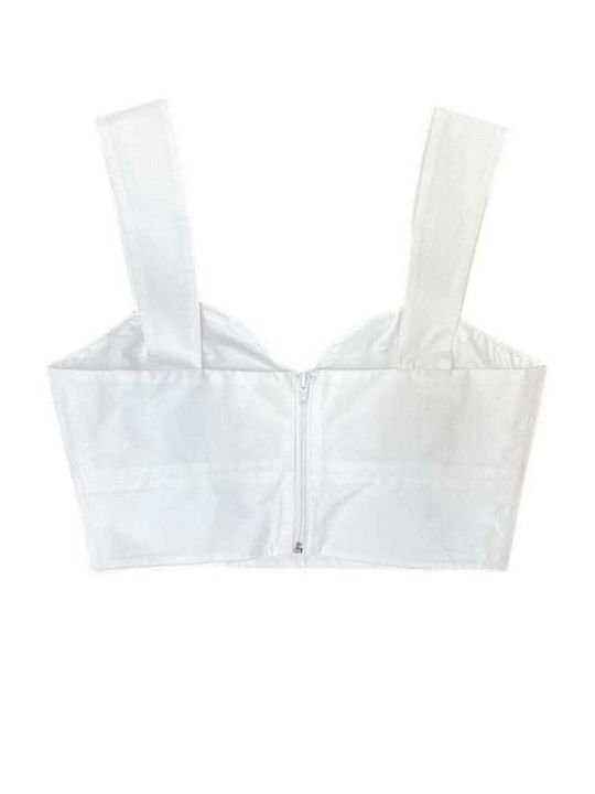 Mamoush Women's Crop Top Cotton with Straps & Zipper White