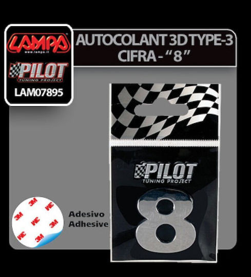 Lampa Numere Autocolante Auto "8" 2.8cm în Culoarea Argintiu 1buc