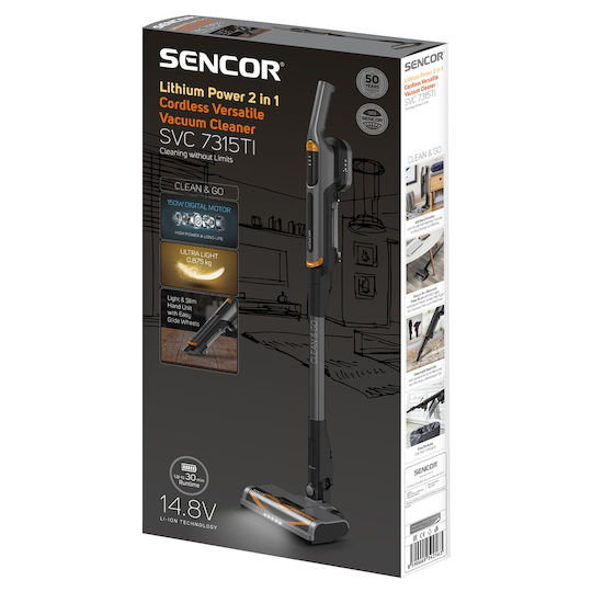 Sencor SVC 7315TI Wiederaufladbarer Stielstaubsauger 2 in 1 Stick & Handstaubsauger 14.8V Silber