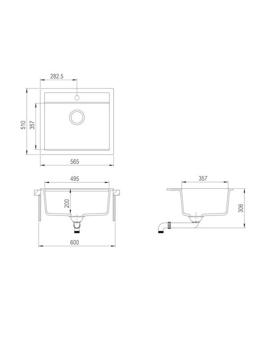 Quadro SQQ100 Drop-In Kitchen Sink Made of Liquid Granite Length 56cm Width 51cm Beige