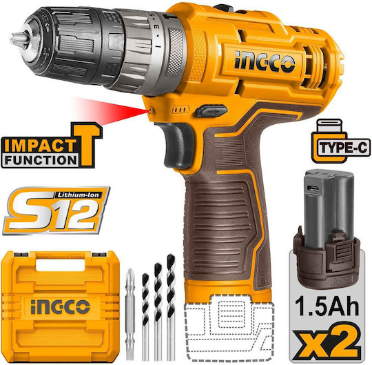 Ingco Percussive Drill Driver Battery 12V 2x1.5Ah