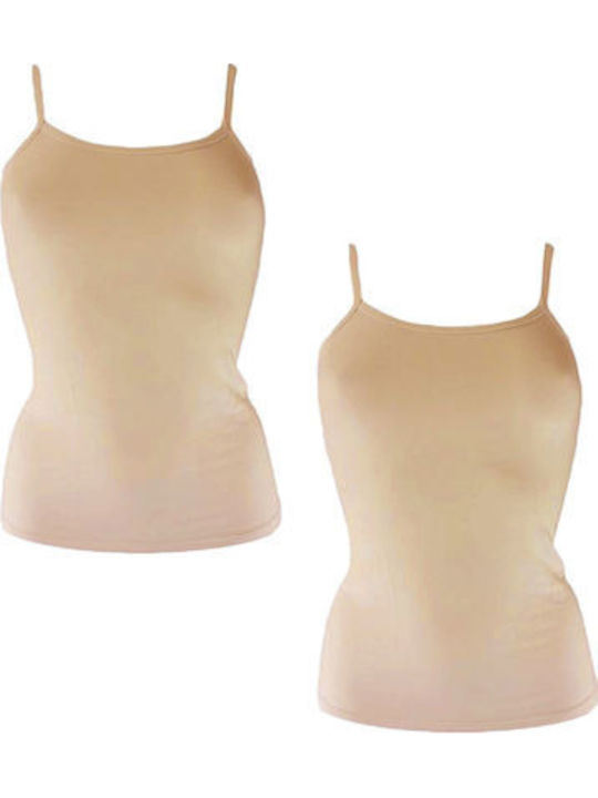 Women's T-Shirt with Spaghetti Strap Light Beige 2Pack