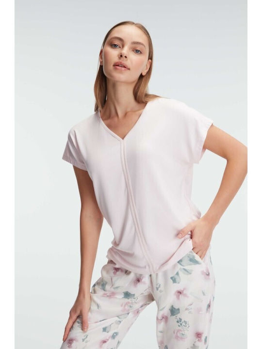 Damen Kurzarm Lange Hose Pyjama Anil 9868 PINK Wie auf dem Bild gezeigt