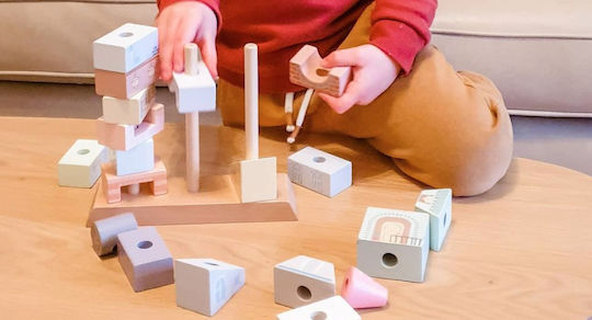 Joueco Building Blocks The Wildies Family Stacking Houses Wooden For 1+ Years 20 Pieces